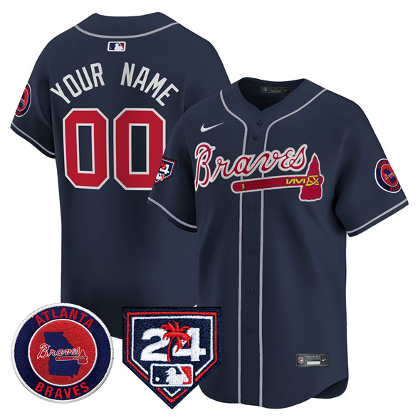 Men's Atlanta Braves Active Player Custom Navy 2024 Spring Training Patch Limited Stitched Baseball Jersey Men's Atlanta Braves Active Player Custom Navy 2024 Spring Training Patch Limited Stitched Baseball Jersey